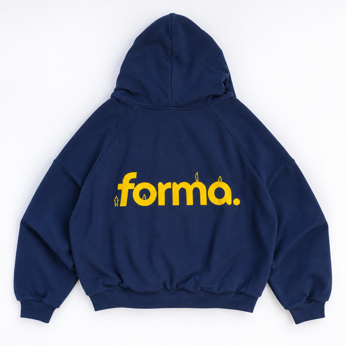 Hoodie azul marino FORMA boxy fit, espalda con logo amarillo